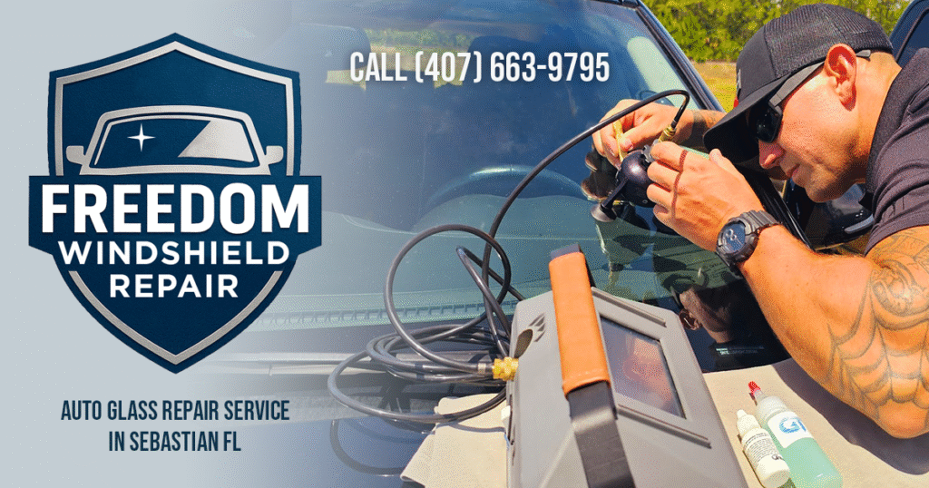 Photo of Freedom Windshield Repair Auto Glass repair service technician at work in the Sebastian area